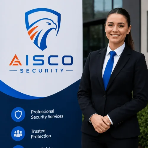 Corporate security promotion at office entrance